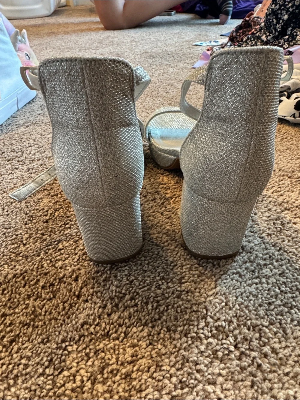Girl’s Silver Glitter Ankle-Strap Heeled Sandals